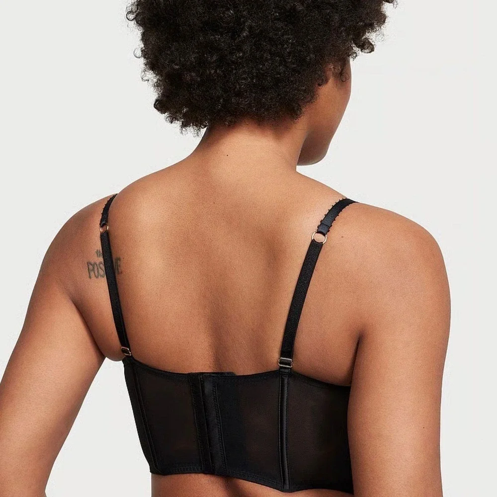 Victoria's Secret Cherry Corset Bra Black Mesh‎ 32DD Bustier Lingerie New